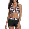 thumbnail image 1 of Two Piece Push Up Swimsuits for Women High Waisted Tummy Control Sporty Bikini Sets Pink Black Stripe L, 1 of 8