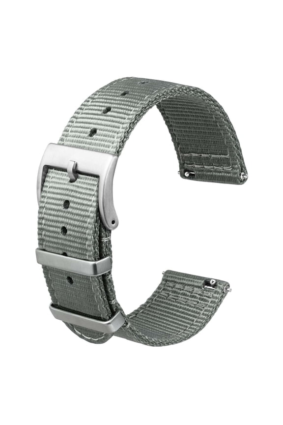 Two-Piece Quick Release Nylon Watch Strap with Metal Loop,22mm Double Layered Woven Nylon with Tight Stitching,Replacement Watch Band with Brushed Silver Stainless Buckle