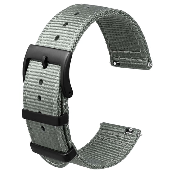Two-Piece Quick Release Nylon Watch Strap with Metal Loop,24mm Double Layered Woven Nylon with Tight Stitching,Replacement Watch Band with Brushed Black Stainless Buckle