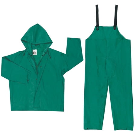Two-Piece Rain Suit, Jacket w/Hood, Bib Pants, 0.42 mm PVC/Poly, Green, 2X-Large