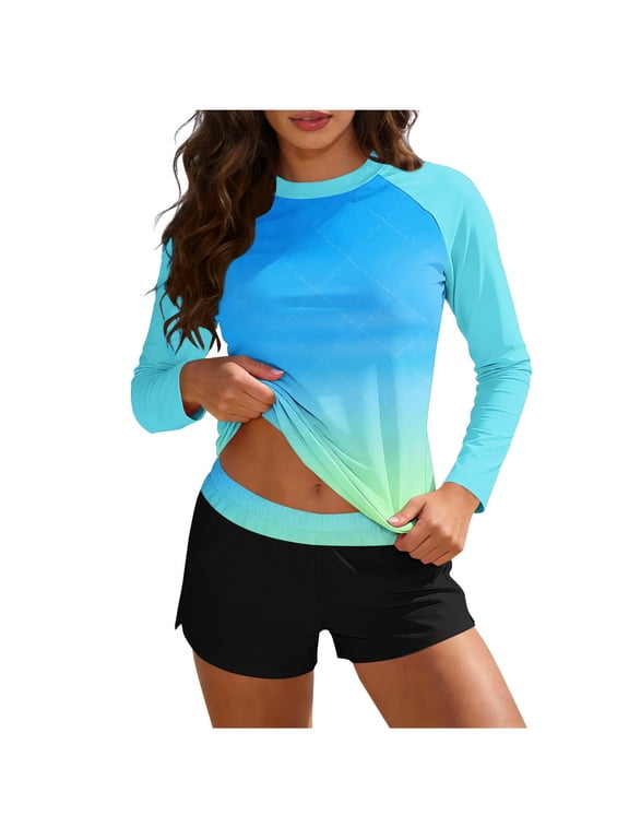 Two Piece Rash Guard for Women Sun Protection UPF 50+ Long Sleeve Swimsuits Quick Dry Swim Shirts