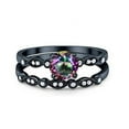 thumbnail image 1 of Two Piece Round Art Deco Set Ring Black Tone Rainbow CZ 925 Sterling Silver Size 12, 1 of 3