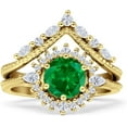 thumbnail image 1 of Two Piece Round Ring Green Emerald Cubic Zirconia Yellow Tone 925 Sterling Silver, Size 7, 1 of 7