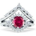thumbnail image 1 of Two Piece Round Ring Ruby Cubic Zirconia White Tone 925 Sterling Silver, Size 8, 1 of 7