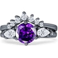 thumbnail image 1 of Two Piece Round Vintage Style Ring Amethyst Cubic Zirconia Black Tone 925 Sterling Silver, Size 5, 1 of 7