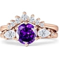thumbnail image 1 of Two Piece Round Vintage Style Ring Amethyst Cubic Zirconia Rose Tone 925 Sterling Silver, Size 10, 1 of 7
