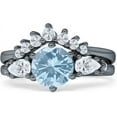 thumbnail image 1 of Two Piece Round Vintage Style Ring Aquamarine Cubic Zirconia Black Tone 925 Sterling Silver, Size 6, 1 of 7