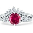 thumbnail image 1 of Two Piece Round Vintage Style Ring Ruby Cubic Zirconia White Tone 925 Sterling Silver, Size 7, 1 of 7