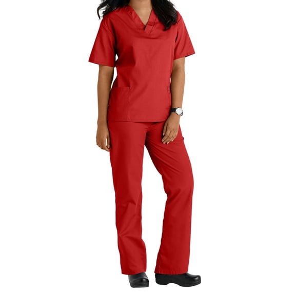 Two Piece Scrub Set (Red, XXX-Large)