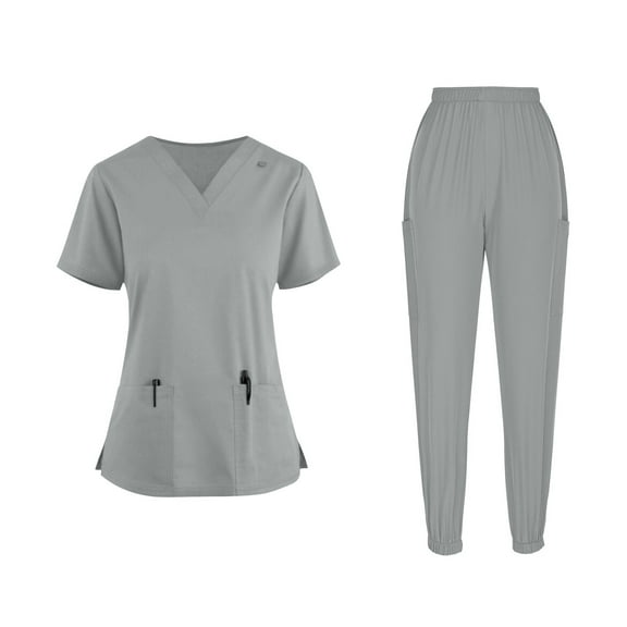 Two Piece Scrubs Set for Women Scrubs Top and Elastic Waist Pants Stretch and Wrinkle-Free Nursing Uniform Workwear