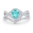 thumbnail image 1 of Two Piece Set Art Deco Pear Teardrop Ring Paraiba Tourmaline CZ 925 Sterling Silver Size 6, 1 of 3