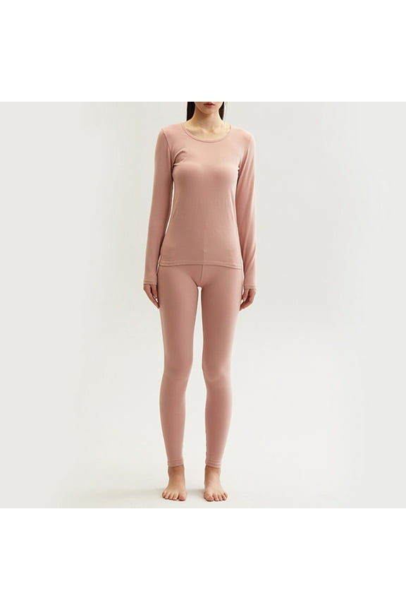 Two-Piece Set Thermal Underwear Sets For Women Tight Round Neck Cotton Wool Comfortable Thermal Underwear Pure Cotton Clothes And Trousers Loungewea Pink M