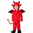 thumbnail image 1 of Two Piece Set Toddler Devil Costume Little Boy Full Zip Hooded Jumpsuit Kids Warm Plush One Piece Romper, 1 of 9