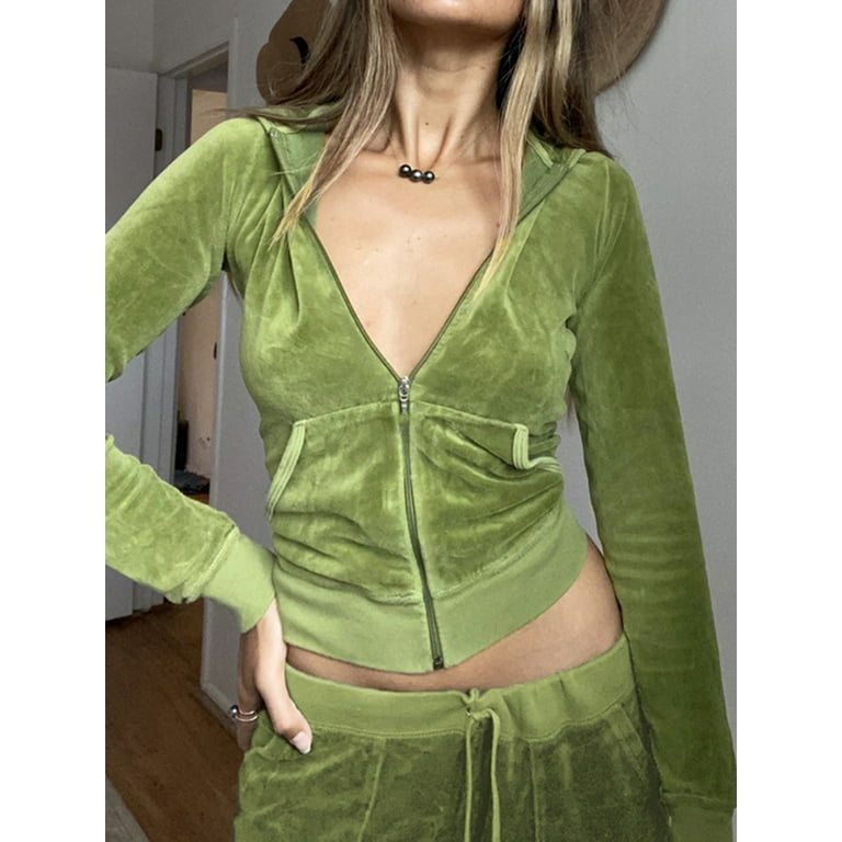 Two Piece Set Velvet Women S Tracksuit Autumn Hooded Jacket and Sweatpants Outfits Y2K Aesthetic Slim Tops Fairy Grunge Walmart