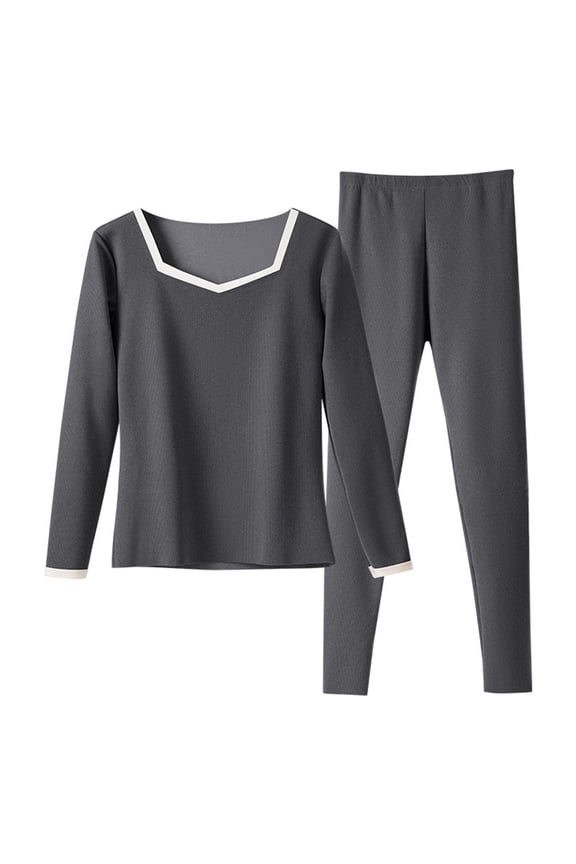 Two Piece Set for Women Fall and Winter Solid Color Long Sleeved Top Slim Pants Warm Suit Crewneck Sweatshirts Base Layer Women Cold Weather Soft Fitted Thermal Underwear Set Plus Size