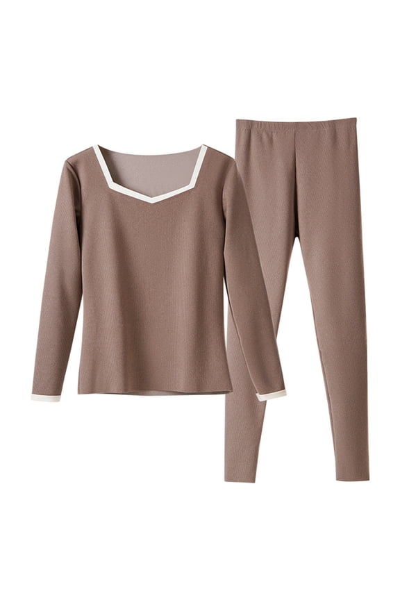 Two Piece Set for Women Fall and Winter Solid Color Long Sleeved Top Slim Pants Warm Suit Crewneck Sweatshirts Base Layer Women Cold Weather Soft Fitted Thermal Underwear Set Plus Size