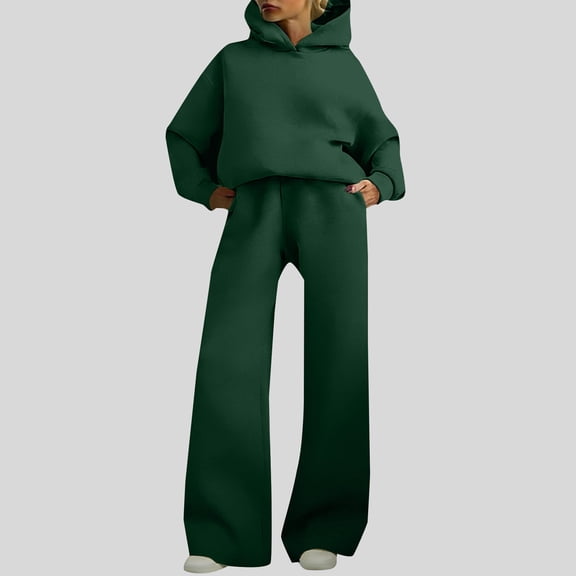Two Piece Set for Women, Oversized Hoodie and Wide Leg Sweatpants Set, Solid Color Casual Matching Outfit, Women's Loungewear Set for Daily Wear, Lounge, and Casual Outfit Blackish Green