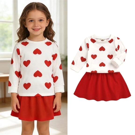 Two Piece Set for Girls Long Sleeve Heart Sweatshirt and Skirt Sets Girls Spring Clothes Girls Clothing Size 4-5 Years