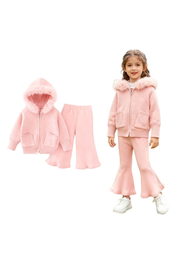 Two Piece Set for Girls Long Sleeve Hoodie Zip up Sweater and Flared Pants Sets Girl Spring Clothes Girl Outfits Size 90