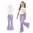 thumbnail image 1 of Two Piece Set for Girls Short Sleeve Bow T-Shirt Top and Flared Pants Set Girl Spring Clothes Girls Outfits Size 13-14 Years, 1 of 5