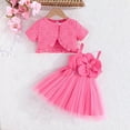 thumbnail image 1 of Two Piece Set for Girls with Hollow Short Sleeved Jacket and Floral Mesh Skirt, 1 of 8