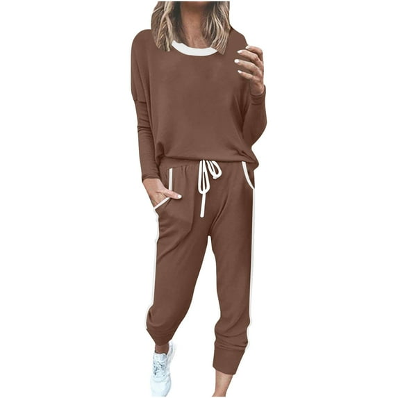 Two Piece Set for Women Casual New Sweatsuit for Women 2 Piece Outfits Casual Pullover Sweatshirt and Sweatpants Jogger Lounge Matching Sets Khaki XL