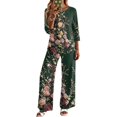 thumbnail image 1 of Two Piece Sets For Women 3/4 Sleeve Print Fall Outfits Casual Crew Neck Shirts And Pants Lounge Sets Vacation Travel Outfits, 1 of 5