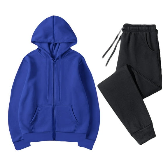 Two Piece Sets For Women And Men Zip Up Long Sleeve Loose Hoodie Sweatshirts Drawstring And Jogger Sweatpants With Pockets Winter Outfits 2024 Blue M