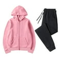 thumbnail image 1 of Two Piece Sets For Women And Men Zip Up Long Sleeve Loose Hoodie Sweatshirts Drawstring And Jogger Sweatpants With Pockets Winter Outfits 2024 Pink L, 1 of 7