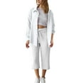 thumbnail image 1 of Two Piece Sets For Women Summer Long Sleeve Button Up Collared Shirt And Drawstring Capris Outfits Fall Winter Loungewear White 1 Xl, 1 of 5
