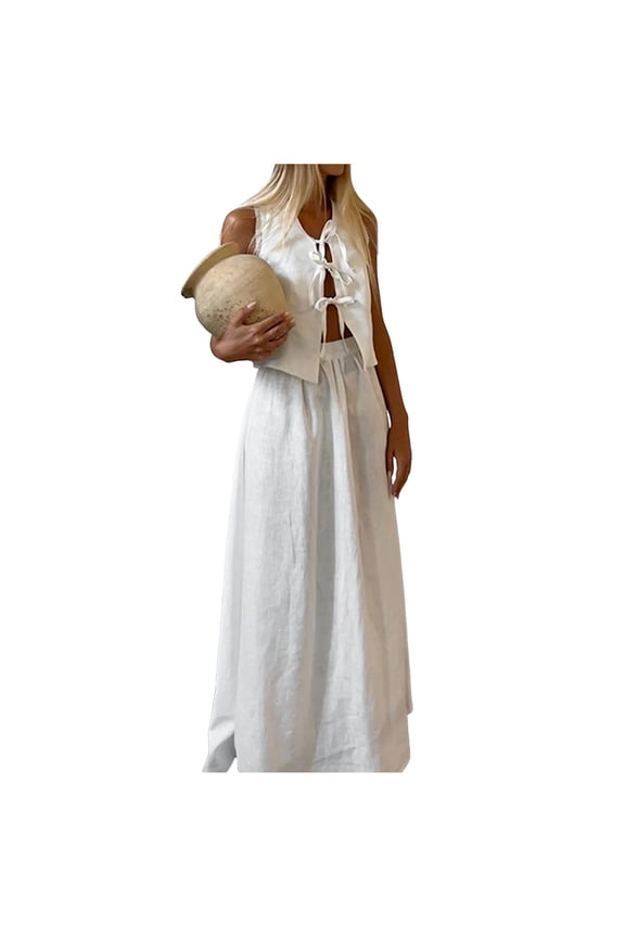 Two Piece Sets For Women Summer Old Long Vest Set Boho Maxi Skirt Set Linen Set 2 Piece Sets For Women Going Out