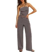 Two Piece Sets For Women Summer Outfits Lounge Sets Striped Tube Top And Pants Matching Sets Beach Vacation Travel