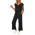 thumbnail image 1 of Two Piece Sets For Women Summer Outfits Sets V Neck Tops Wide Leg Pants Woman Travel Outfits, 1 of 2