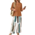 thumbnail image 1 of Two Piece Sets For Women,V Neck 3/4 Sleeve Button Shirts & Printed Wide Leg Long Pants Outfits,Fashion Travel Outfits For Women Holiday Wear, 1 of 6
