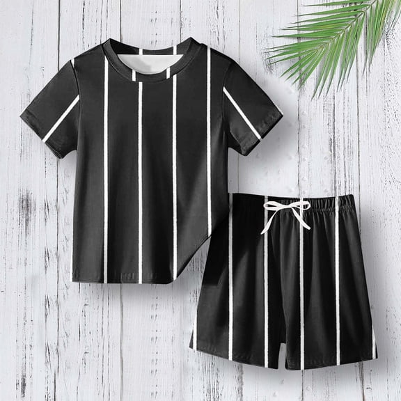 Two Piece Sets for Girls & Boys Going-Out Outfits 3-14 Years Toddlers Teens Casual Stripe Printed Loungewear Short Sleeve Tops and Shorts Set