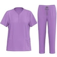 thumbnail image 1 of Two Piece Sets Nurse Set Suit, Womens Uniforms, Ladies Solid Color V-Neck Pocket Tops with Elastic Drawstring Waist Cargo Pants Scrub Set Linen Sets for Women 2 Piece Pattern Purple L, 1 of 8