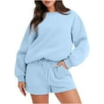 thumbnail image 1 of Two Piece Sets for Women Casual New Women's 2 Piece Outfits Long Sleeve Pullover Sweatshirt and Sweat Short Lounge Tracksuit Fall Winter Sweatsuit Light Blue M, 1 of 7