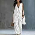 thumbnail image 1 of Two Piece Sets for Women Cotton Linen Vacation Travel Outfits Solid Color Sleeveless Stand Up Collar Temperament Topss and Loose Pants Set Summer Casual Fashion Outfits, 1 of 7