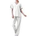 thumbnail image 1 of Two Piece Sets for Women Dressy Vacation Sets for Women Clothing Set Female V-Neck Short Sleeve Tops Pants Sets Cargo Pant Style S_326 Women's Tracksuits White M, 1 of 2