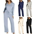 thumbnail image 1 of Two Piece Sets for Women Lapel Long Sleeve V Neck Lounge Set Fall Outfits Fall Clothes Jogger Solid Color Lightweight Hoodless for Women & Drawstring and Straight Leg Loose Pants Set, 1 of 8