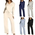 thumbnail image 1 of Two Piece Sets for Women Lapel Long Sleeve V Neck Lounge Set Fall Outfits Fall Clothes Jogger Solid Color Lightweight Hoodless for Women & Drawstring and Straight Leg Loose Pants Set, 1 of 8