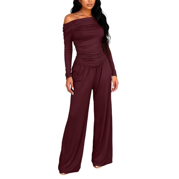 Two Piece Sets For Women Long Sleeve Beach Outfits For Women Women Long Sleeve Tops Trouser Pants Suits Plus Size Pants Set Travel Outfits For Women Trending Womens Clothes Solid Color Work Blouses