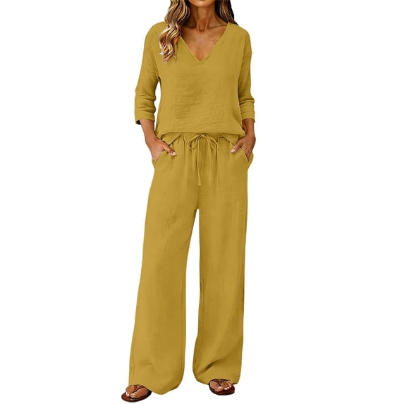 Two Piece Sets For Women Long Sleeve Linen Beach Set Best Two Piece Sets For Women Womens Two Piece Sets Women Sets 2 Piece Outfits Work Out Set Summer Work Outfits For Women Women Long Sleeve Tops