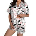 thumbnail image 1 of Two Piece Sets for Women – Pajama Sets Designed for Weekend Calm or Travel Nights Ladies' Halloween Pumpkin Printed Silk Satin Short Sleeve Button Sleepwear Set, 1 of 8