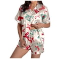 thumbnail image 1 of Two Piece Sets for Women – Relaxing Lounge Sets with Long Sleeves for Chill Days Ladies' Casual And Fashionable Snowman Santa Star Christmas Print Silk Satin Short Sleeved Button Pajamas Set, 1 of 5