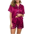 thumbnail image 1 of Two Piece Sets for Women – Sleepwear Looks for Recovery, Brunch or Travel Silk Pajamas Womens Short Sleeve Sleepwear Soft Satin Button Down Loungewear 2 Piece Shorts Set, 1 of 7