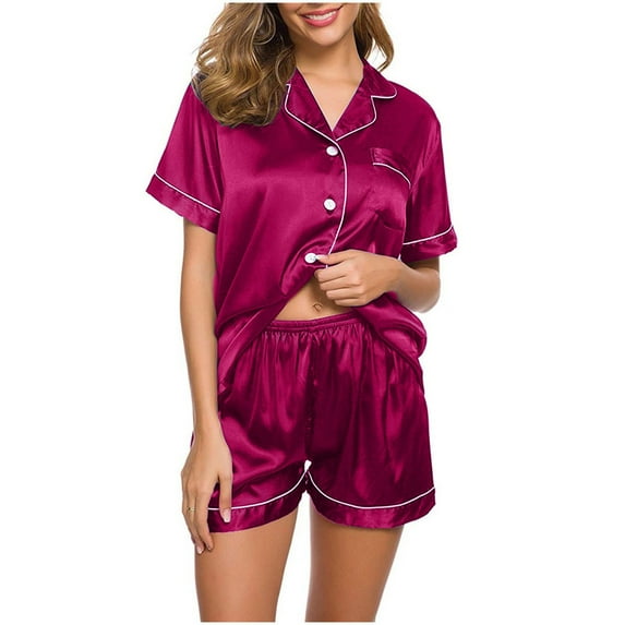 Two Piece Sets for Women – Sleepwear Looks for Recovery, Brunch or Travel Silk Pajamas Womens Short Sleeve Sleepwear Soft Satin Button Down Loungewear 2 Piece Shorts Set