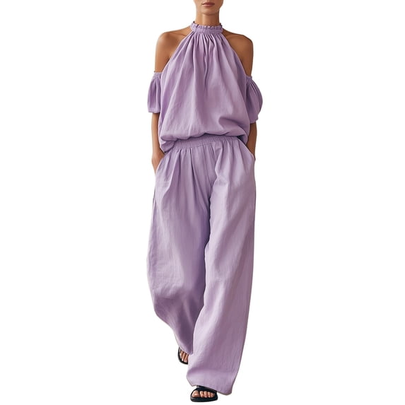 Two Piece Sets for Women Sleeveless Top Dressy Short Sets for Women Summer Sets Wide Leg Pants Dressy Outfits for Women Beach Set Matching Lounge Sets Womens Linen Set Vacation Outfits for Women
