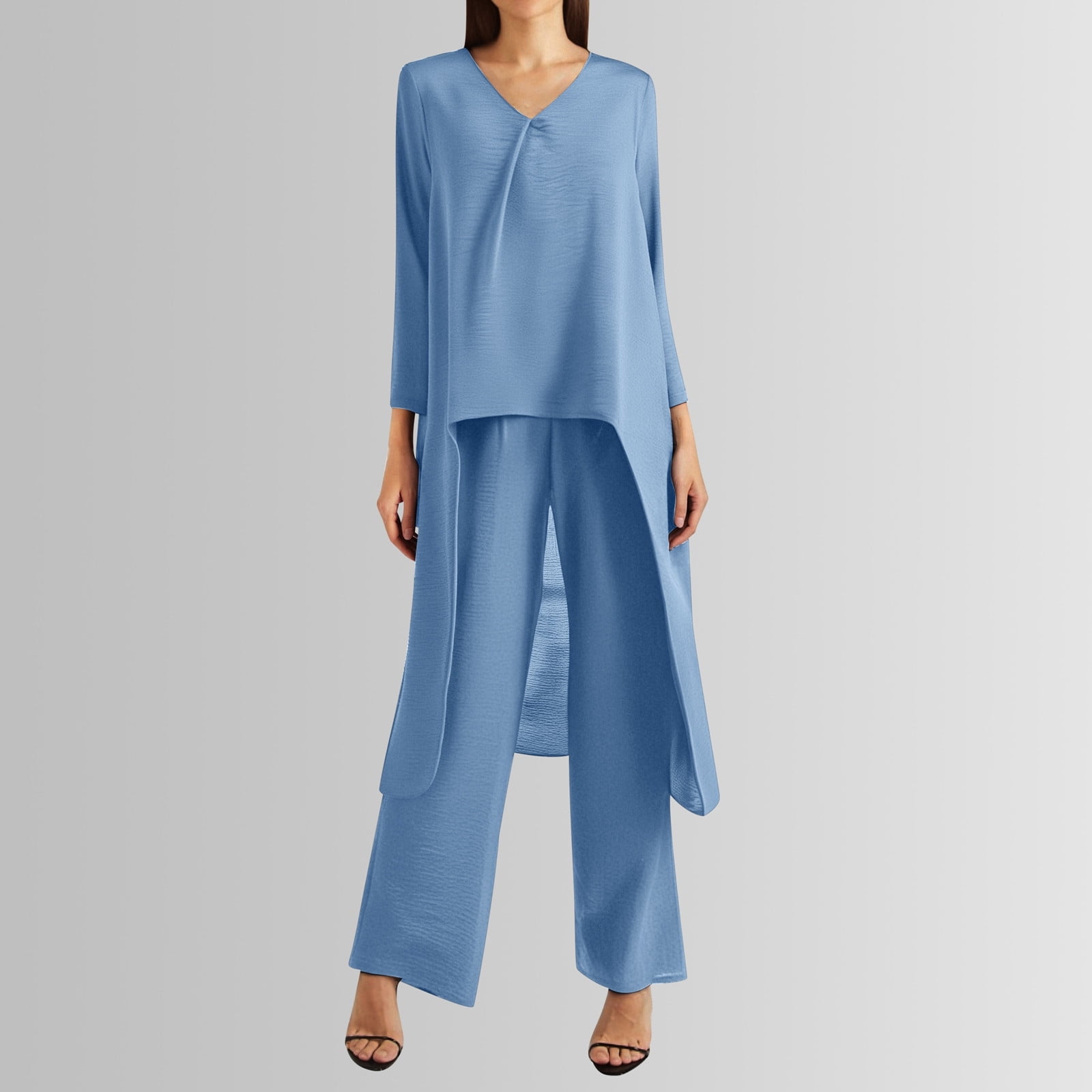 Women's asymmetrical hem top and wide-leg pants set, for party