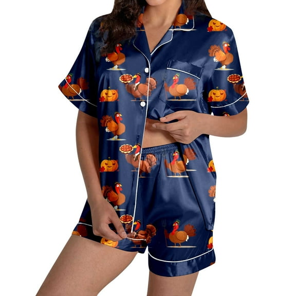 Two Piece Sets for Women – Stylish Lounge Sets for Women Nursing Pajamas for Women Set for Spa, Brunch or Recovery Ladies' Thanksgiving Turkey Print Pajama Shorts Set 2024
